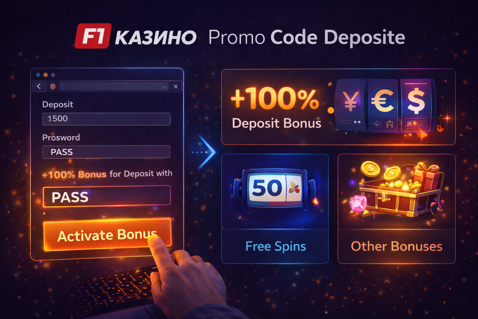 Промокод F1 казино при депозите: ввод кода в кассе на платформе и быстрое начисление бонуса